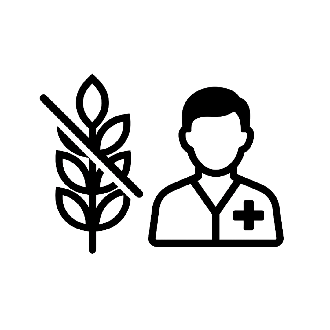 Outline of a person and a plant with leaves.