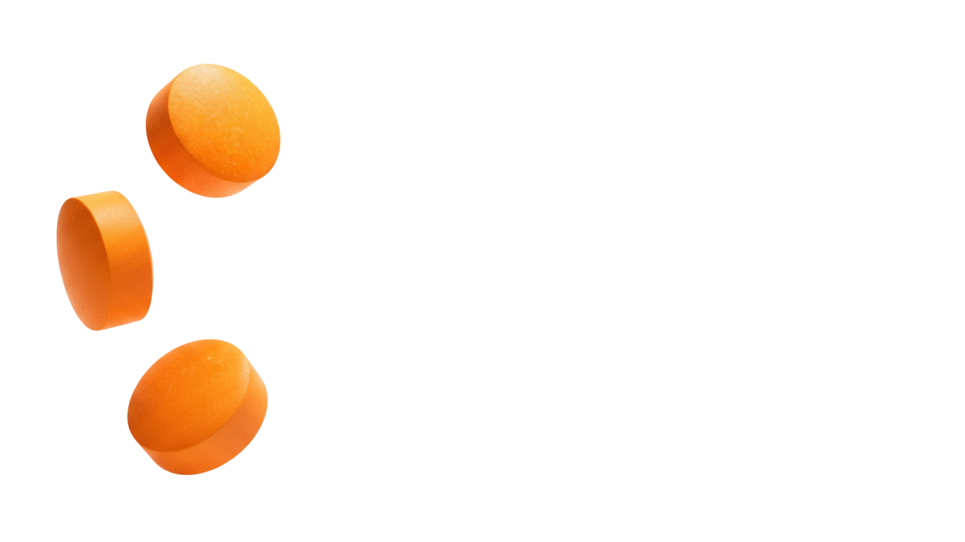 Three round, orange pills suspended against a plain white background.