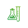 Green laboratory flask and test tube icon on white background.