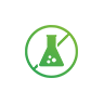 Green circle with a crossed-out laboratory flask icon.