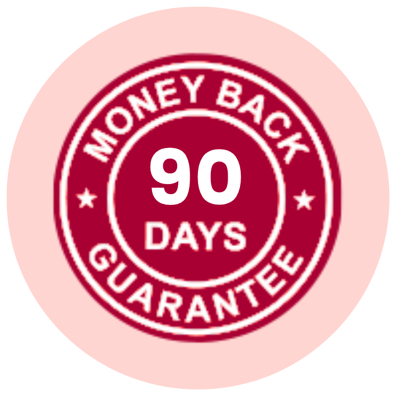 A red and white seal for a 90 days money back guarantee.