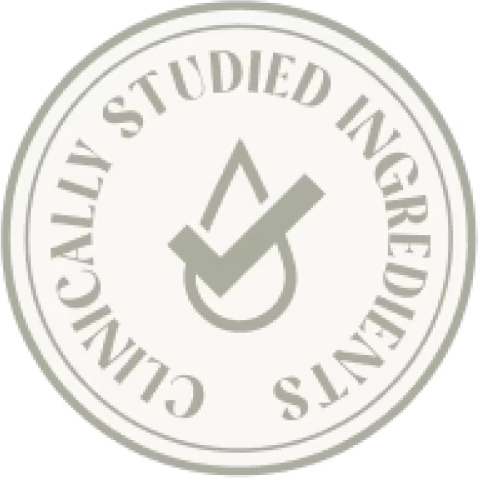 Seal with text 'Clinically Studied Ingredients' and a checkmark symbol.
