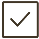 A black square with a white checkmark inside.