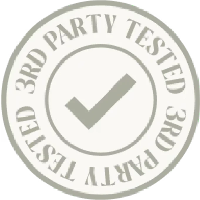 Circular badge with a checkmark and '3rd Party Tested' text.