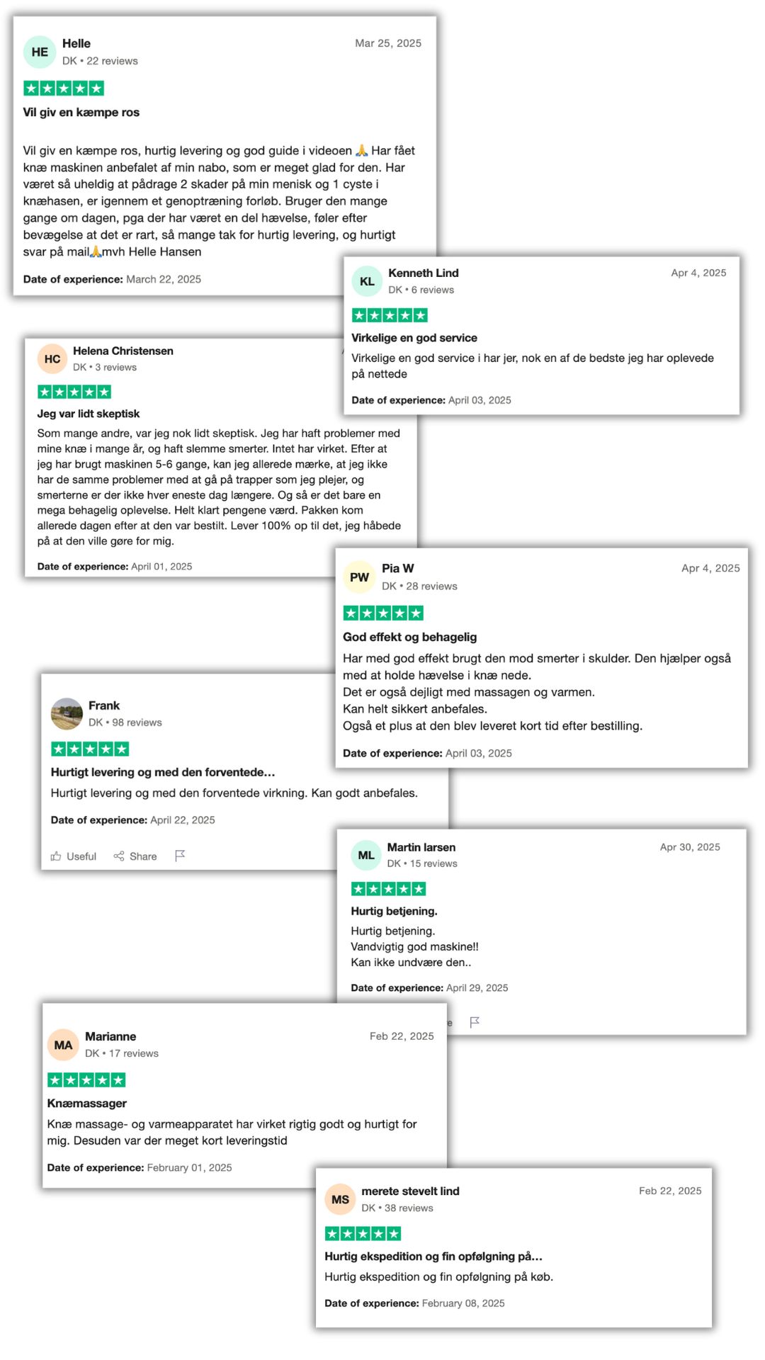 Collage of customer reviews with star ratings and dates.