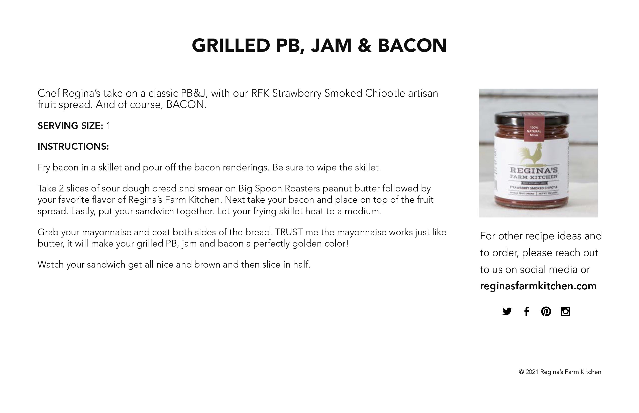 Recipe for a grilled peanut butter, jam, and bacon sandwich with strawberry smoked chipotle spread.