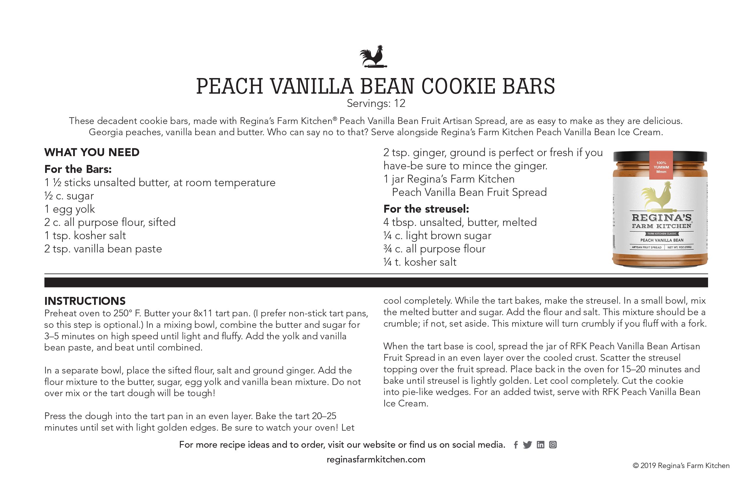 Recipe for peach vanilla bean cookie bars by Regina’s Farm Kitchen.