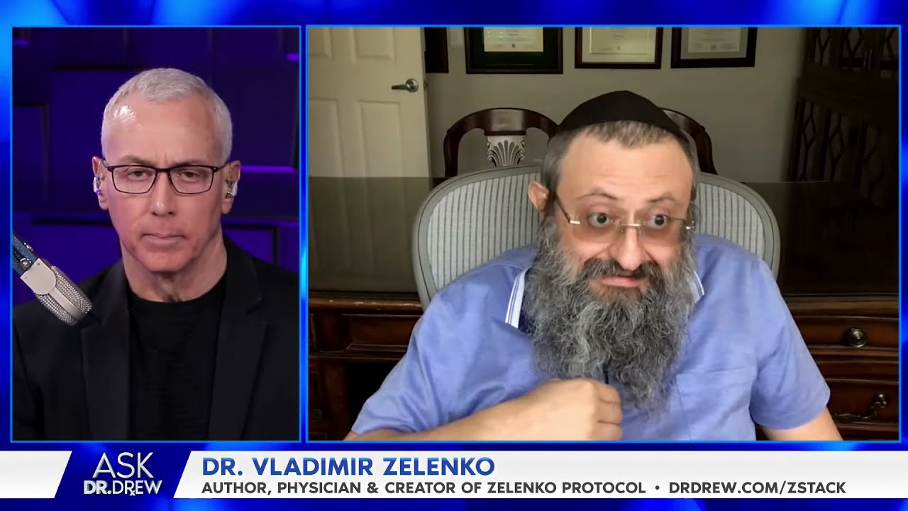Two men in a split-screen video call, one with a microphone.