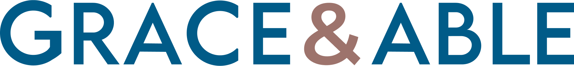 Logo with the text 'GRACE & ABLE' in blue and brown.