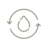Circular arrow surrounding a droplet icon on a white background.