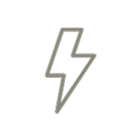 Gray lightning bolt symbol on a white circle background.