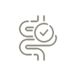 Abstract icon with check mark and lines inside a circle.