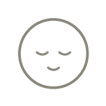 Minimalist face icon with closed eyes and a smile.