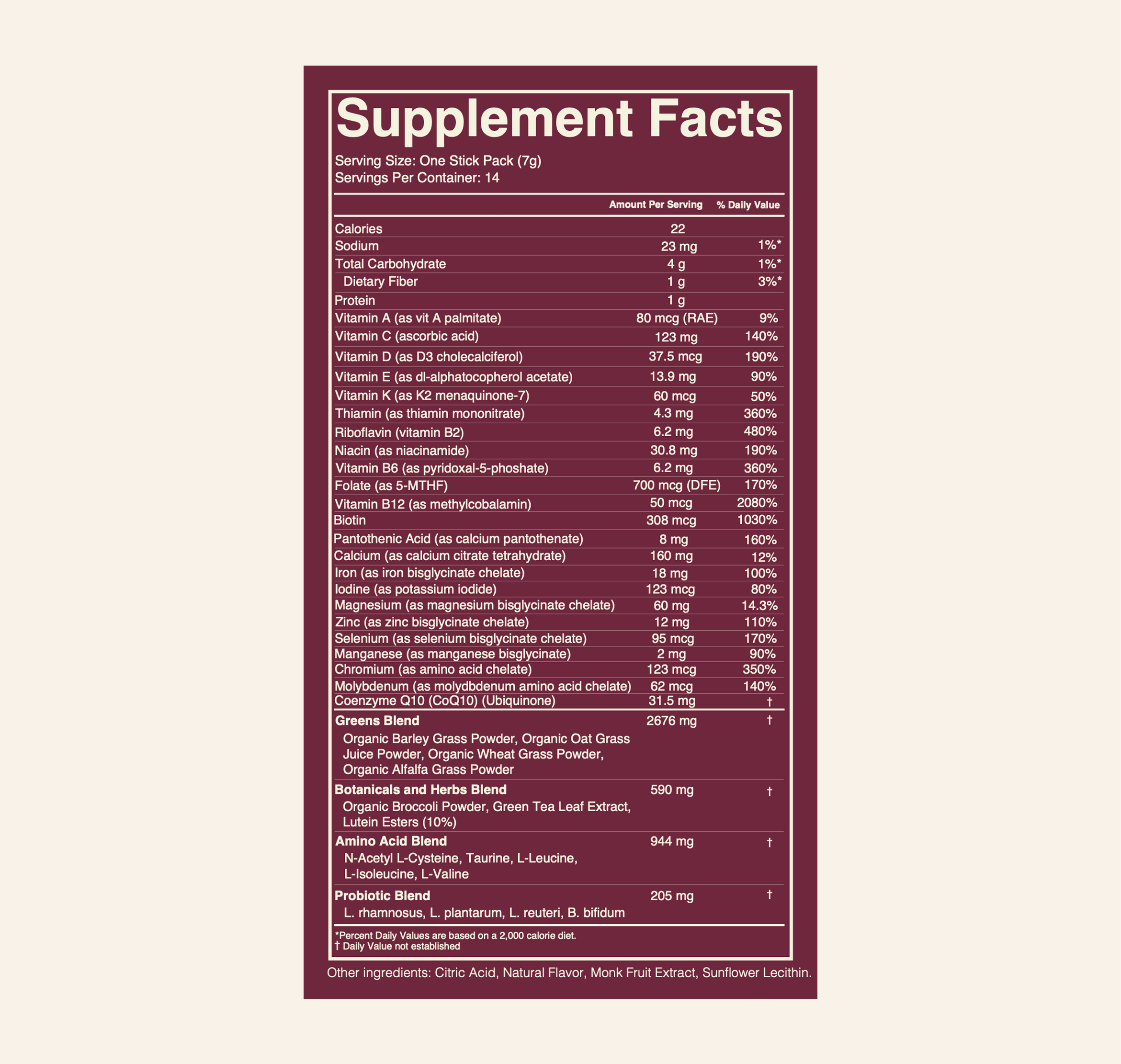 A nutritional information label titled 'Supplement Facts', detailing ingredients and daily values for a dietary supplement.