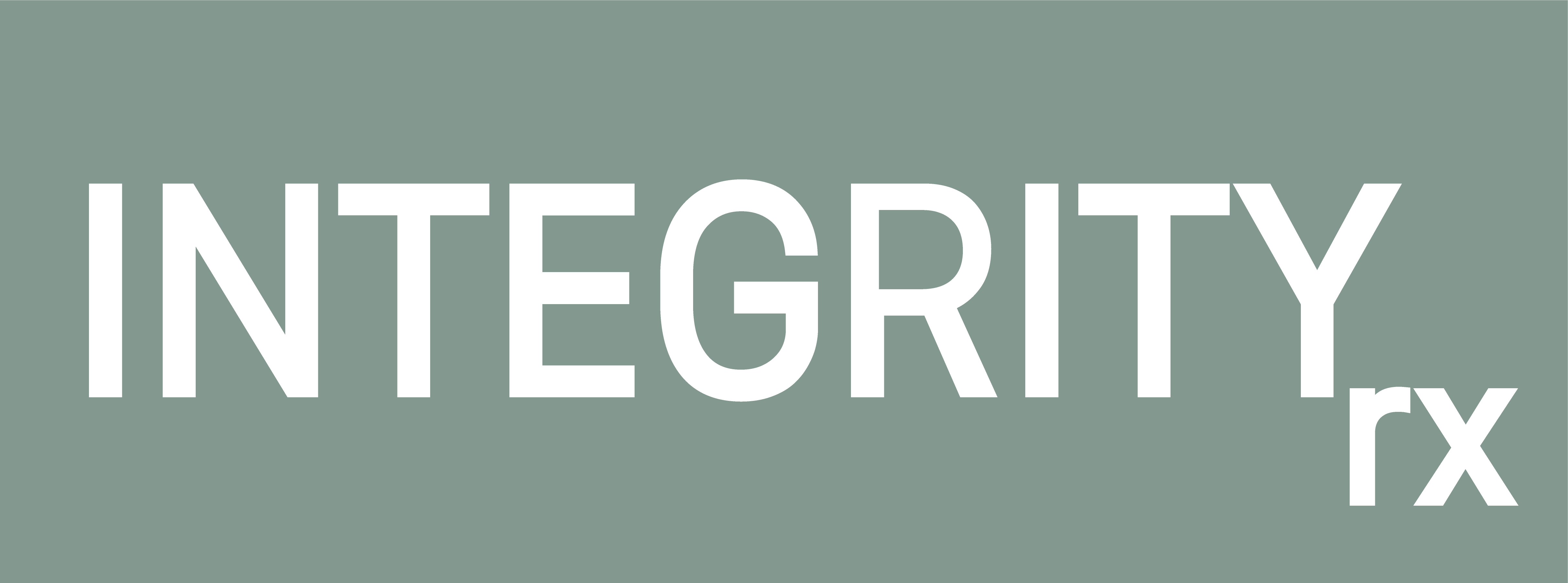 The Integrity rx logo, with white text on a solid muted green background.