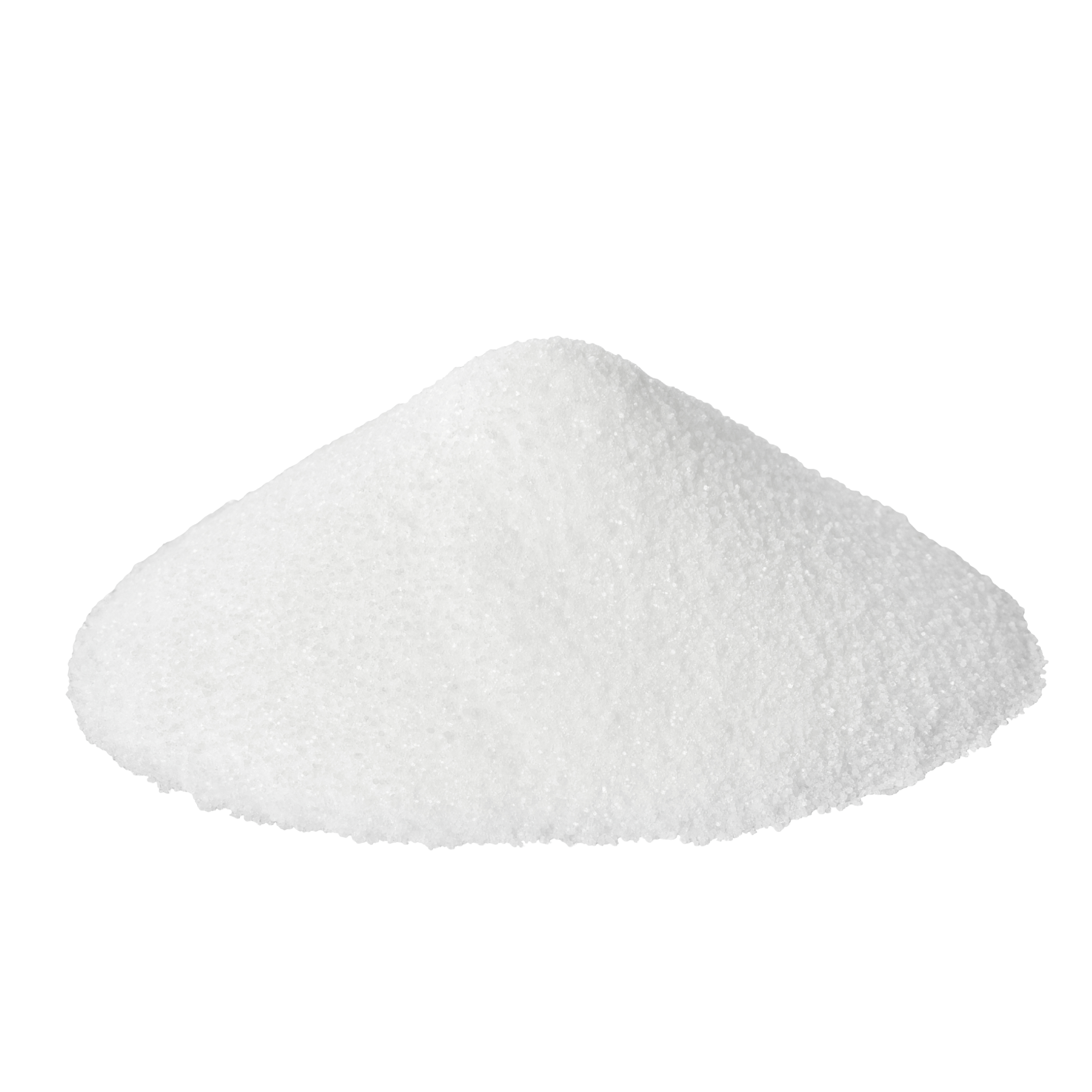 A pile of white granular substance on a plain background.