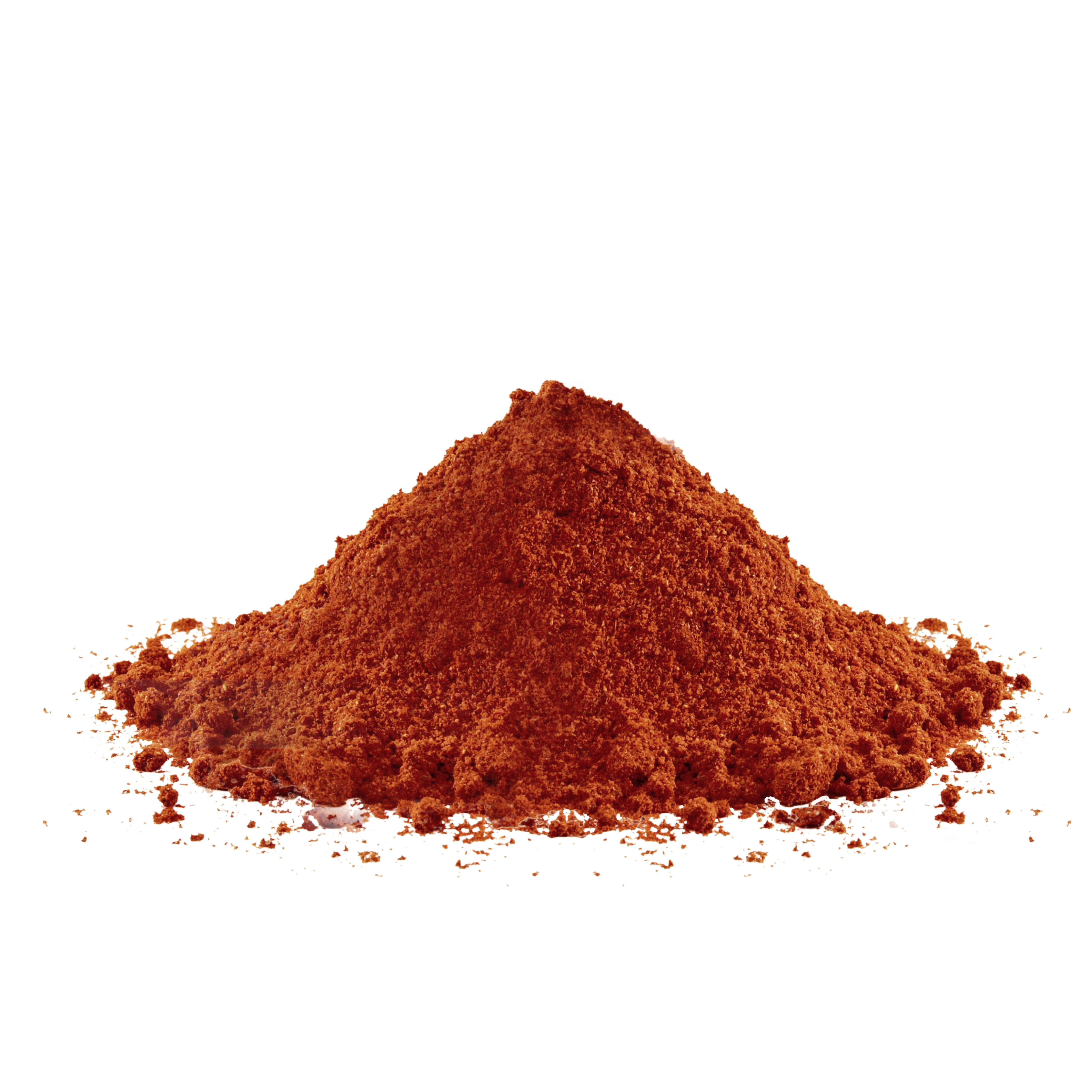 A pile of red-brown powder on a white background.