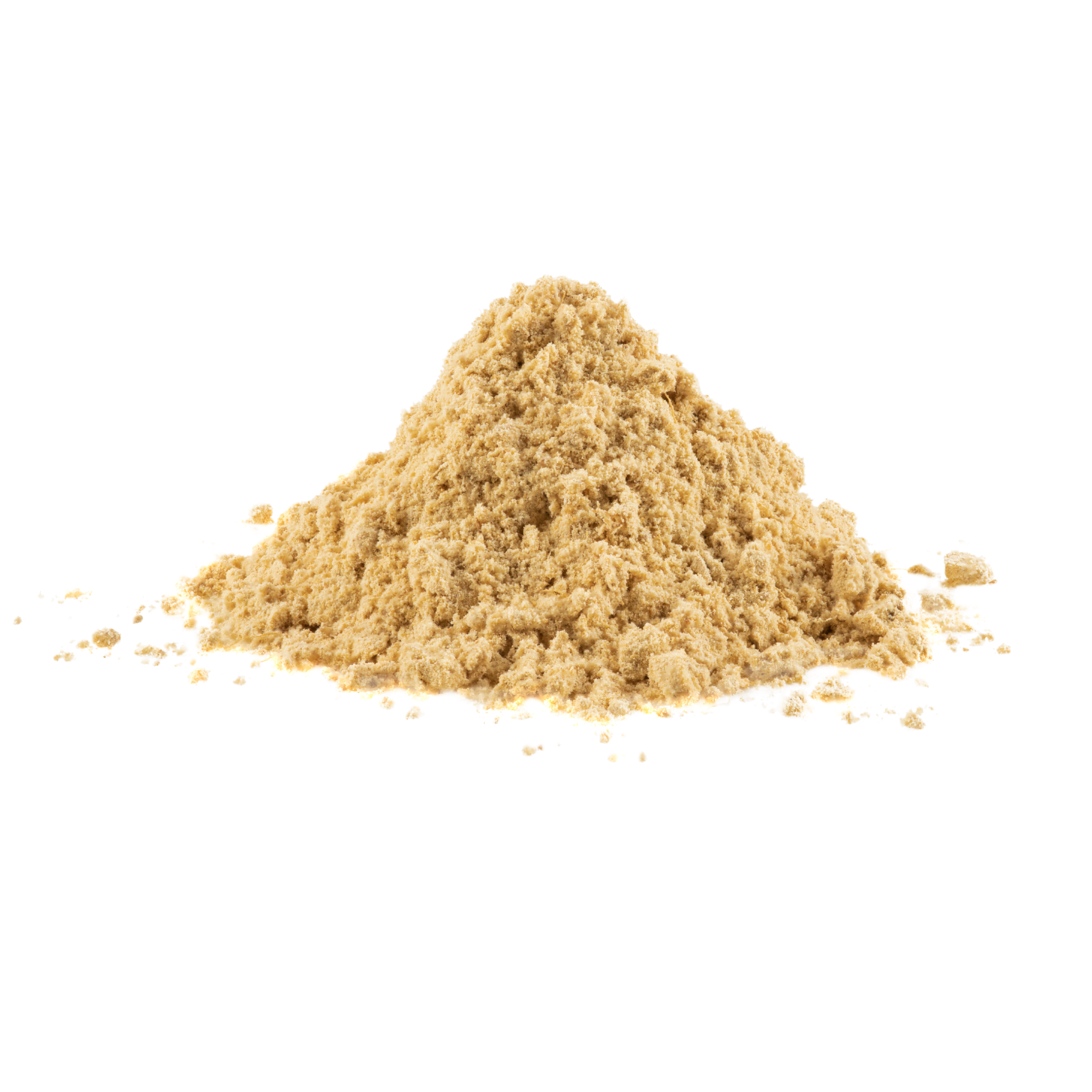A pile of light brown powder on a white background.