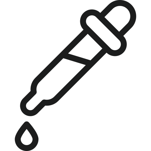 A dark grey icon of a pipette with a single drop of liquid falling from it.