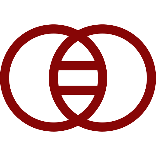 Two overlapping red circles with a horizontal line in the center.