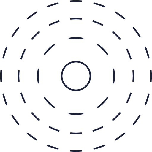 A central circle surrounded by four concentric dashed circles, creating a radiating effect.