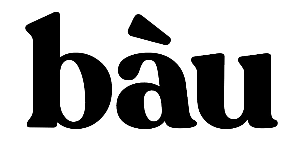 The word 'bàu' in bold black font on a white background.