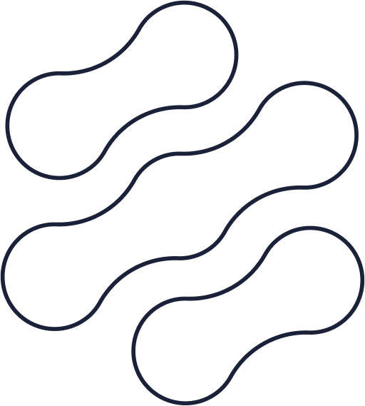 An abstract logo of three wavy, dark blue, connected shapes arranged diagonally.