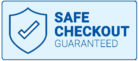 A blue banner with a shield and checkmark icon that reads 'Safe Checkout Guaranteed'.