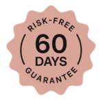 A pink, seal-like badge on a green background that reads 'Risk-Free 60 Days Guarantee'.