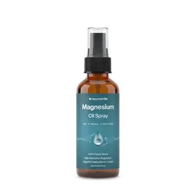 A bottle of Neurosmile Magnesium Oil Spray on a plain white background.