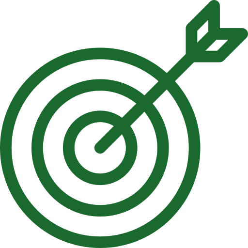 Green target with an arrow in the center on a white background.