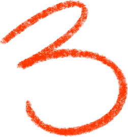 Red, hand-drawn number three on a white background.