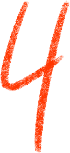 Red handwritten number four on a white background.