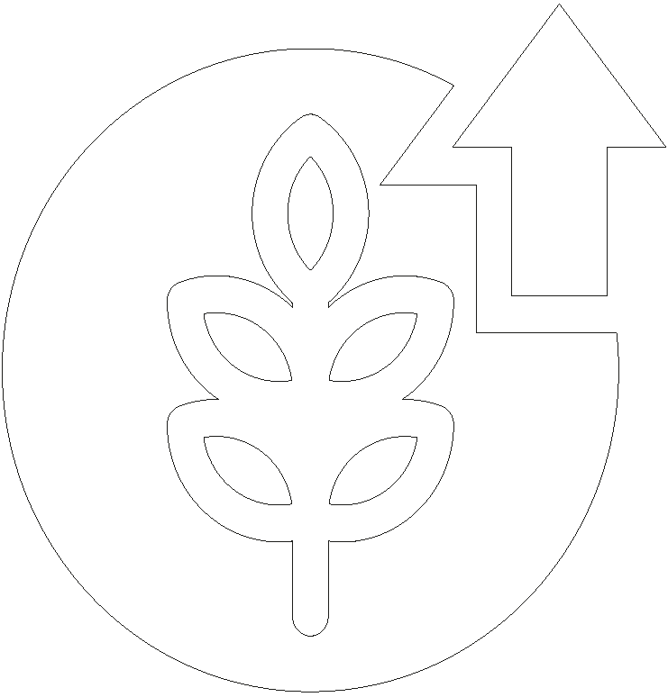 A white icon of a plant stalk and an upward-pointing arrow inside a circle on a green background.