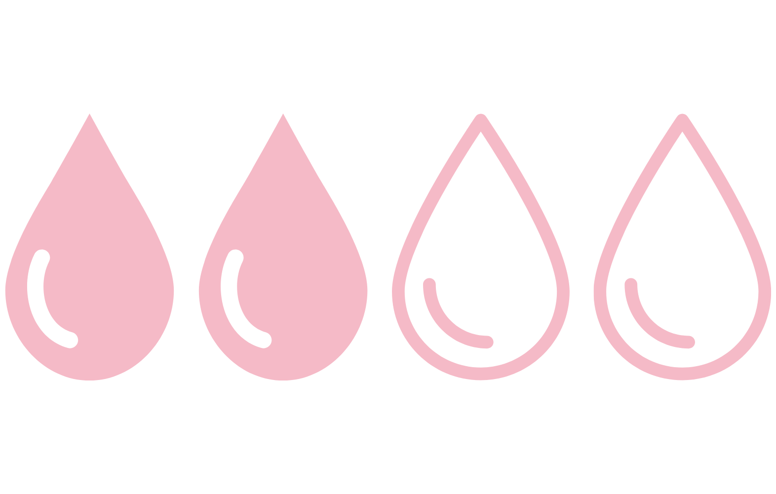 A graphic of four pink droplets in a row, two are filled in and two are outlines.