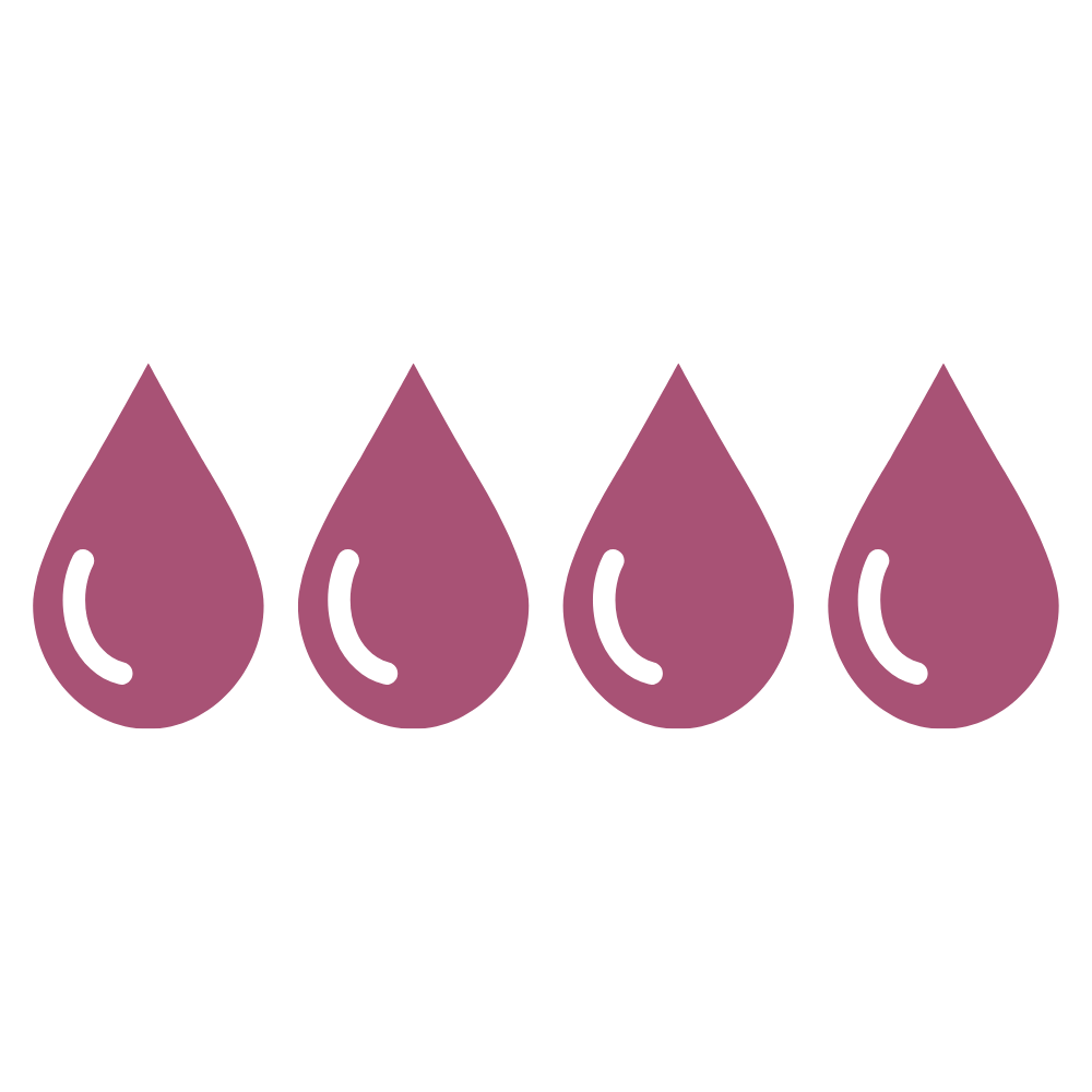 An illustration of four pinkish-purple droplets lined up in a row against a white background.