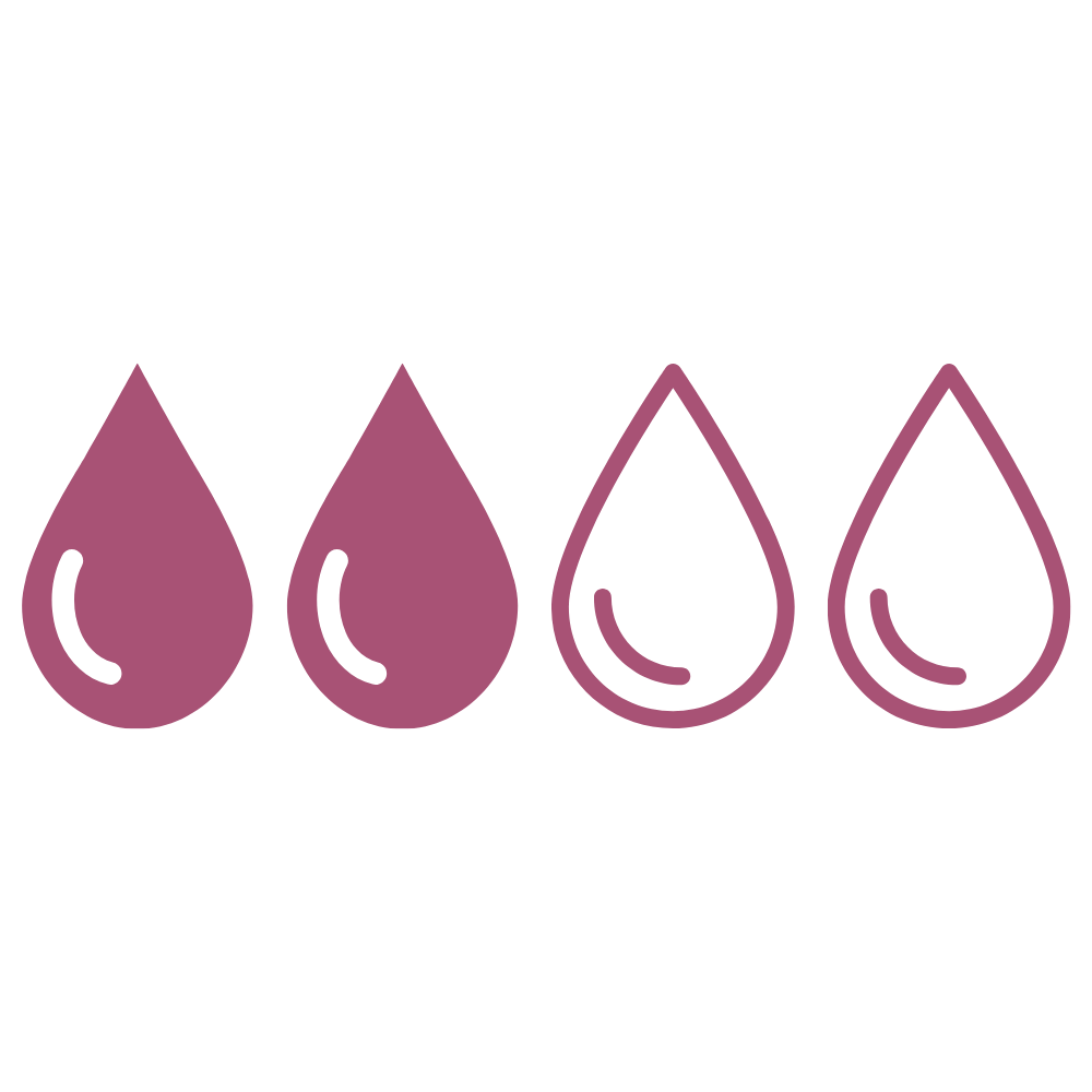 An icon of four droplets in a row; two are filled in and two are outlined.