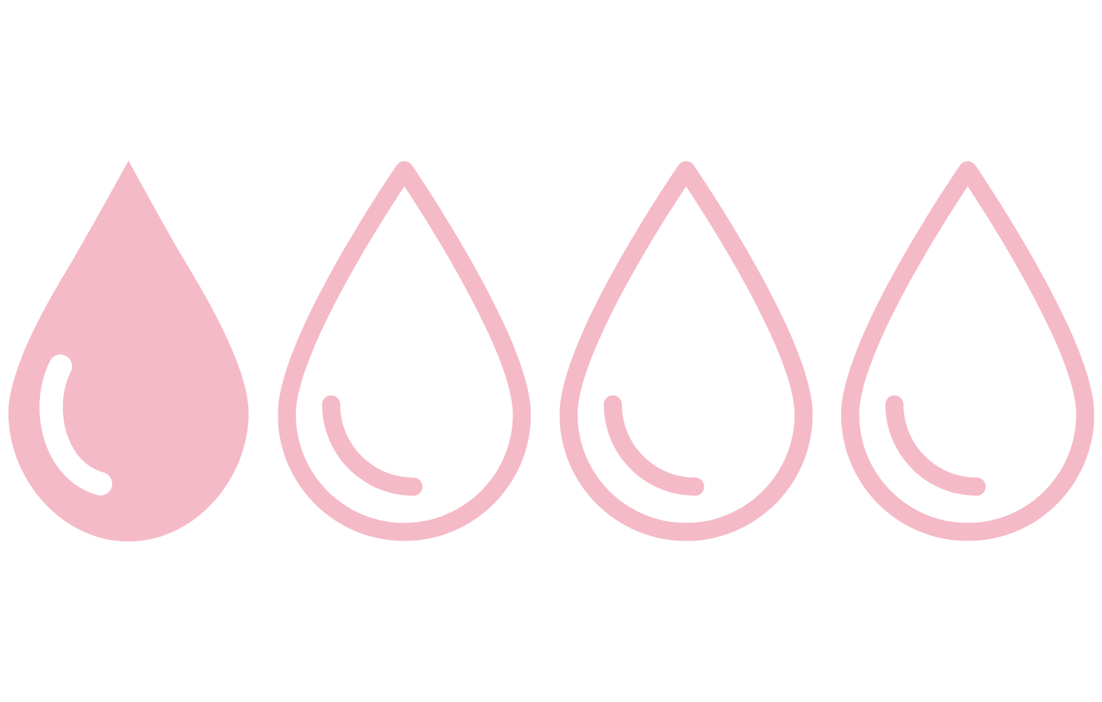 A row of four pink droplets; the first is solid and the other three are outlines.