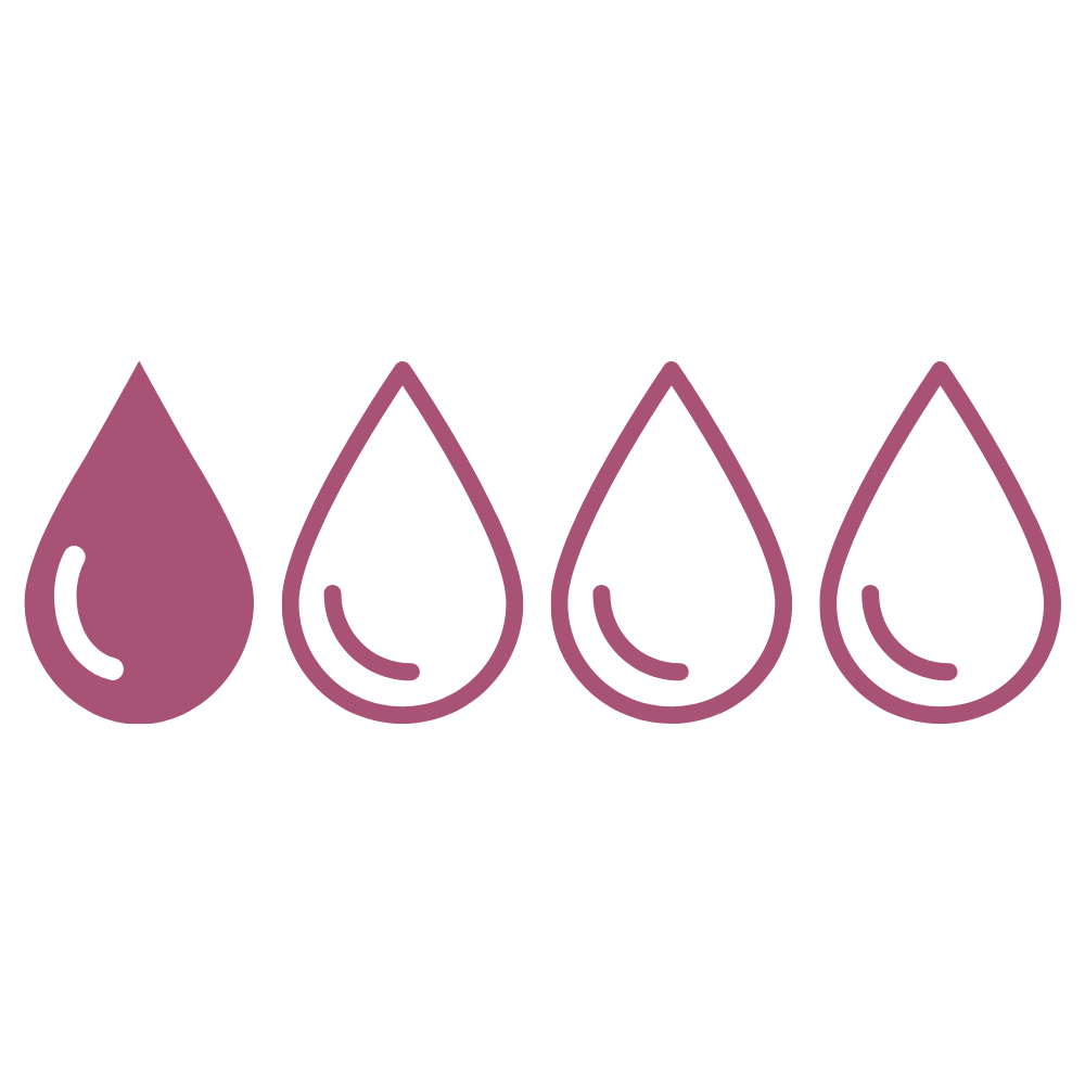 A graphic of four pink droplets, where the first is solid and the other three are outlines.
