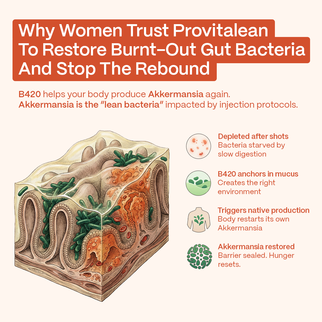 An infographic with a medical illustration of the gut, explaining the process of restoring healthy gut bacteria.