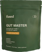 Green packaging labeled 'Gut Master' for gut health and microbiome support.