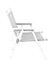 Illustration of a white folding chair in side view.
