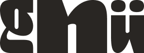 The word 'gnü' in a bold, stylized, black font on a white background.