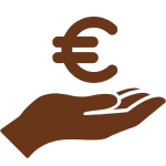 Silhouette of a hand holding a Euro currency symbol.