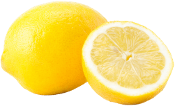 Whole lemon and a half lemon on a white background.