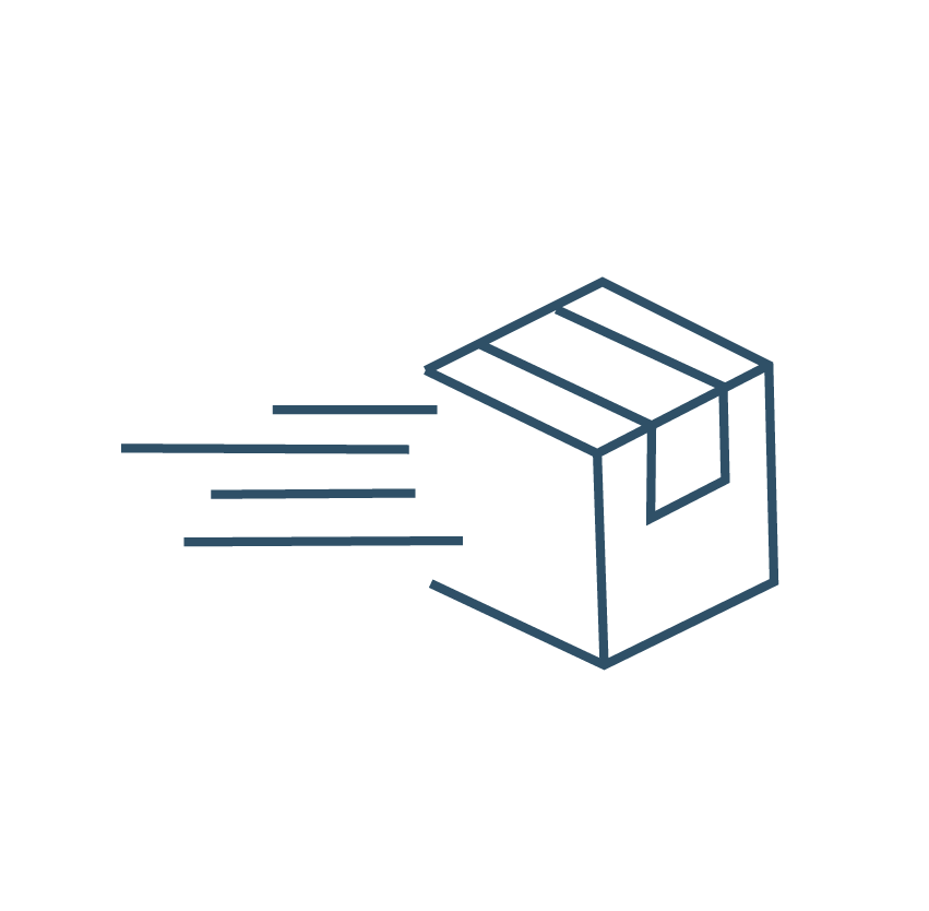 A simple illustration of a moving package with motion lines.
