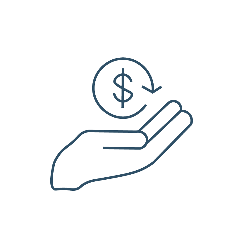 A hand holding a dollar symbol with a circular arrow.