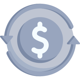 Circular icon with a dollar sign and arrows.