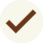 Brown checkmark inside a white circle.