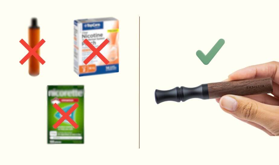 Three items with red X marks, one item held in hand with a green check mark.